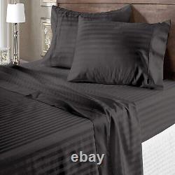 1200TC Soft Egyptian Cotton Complete Bedding Items All UK Size Dark Grey Striped