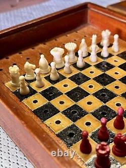 Antique Vintage 1920's Travelling CHESS Set All Complete & Ready To Play! (GB)