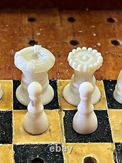 Antique Vintage 1920's Travelling CHESS Set All Complete & Ready To Play! (GB)
