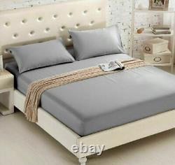 Classic Complete Bedding Sets Grey Solid 1000TC 100%Egyptian Cotton All UKSize