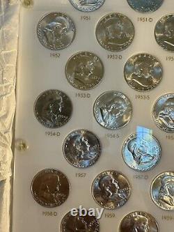 Franklin Half Dollar Complete Set All Bu Brilliant 35 Coins Capital Holder